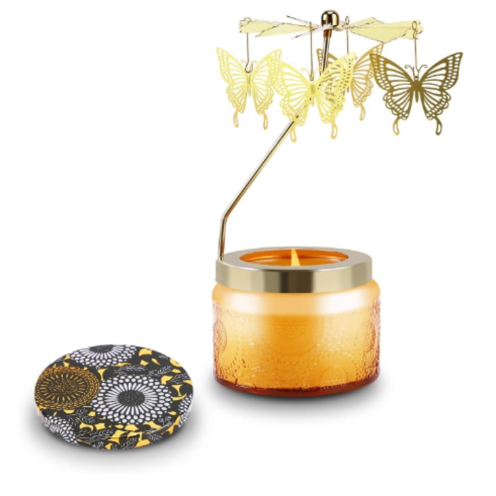 Rotary Butterfly Carousel Candle Holder w/ Vanilla Cream Scented Candle